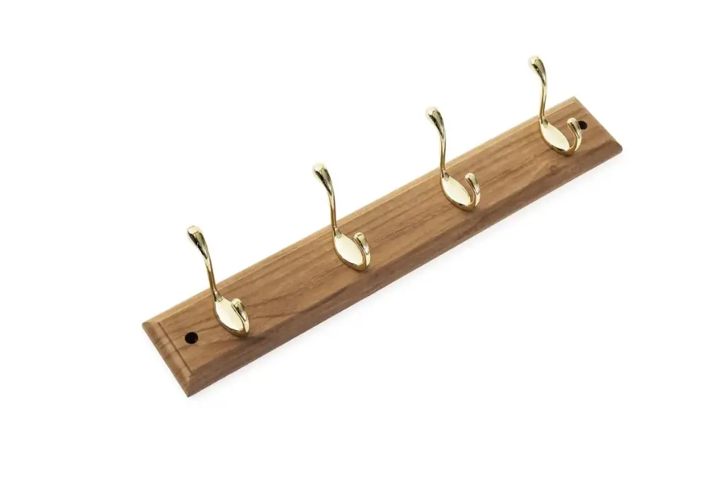 Salford 4 Polished Brass Finish Hooks Wall Pine