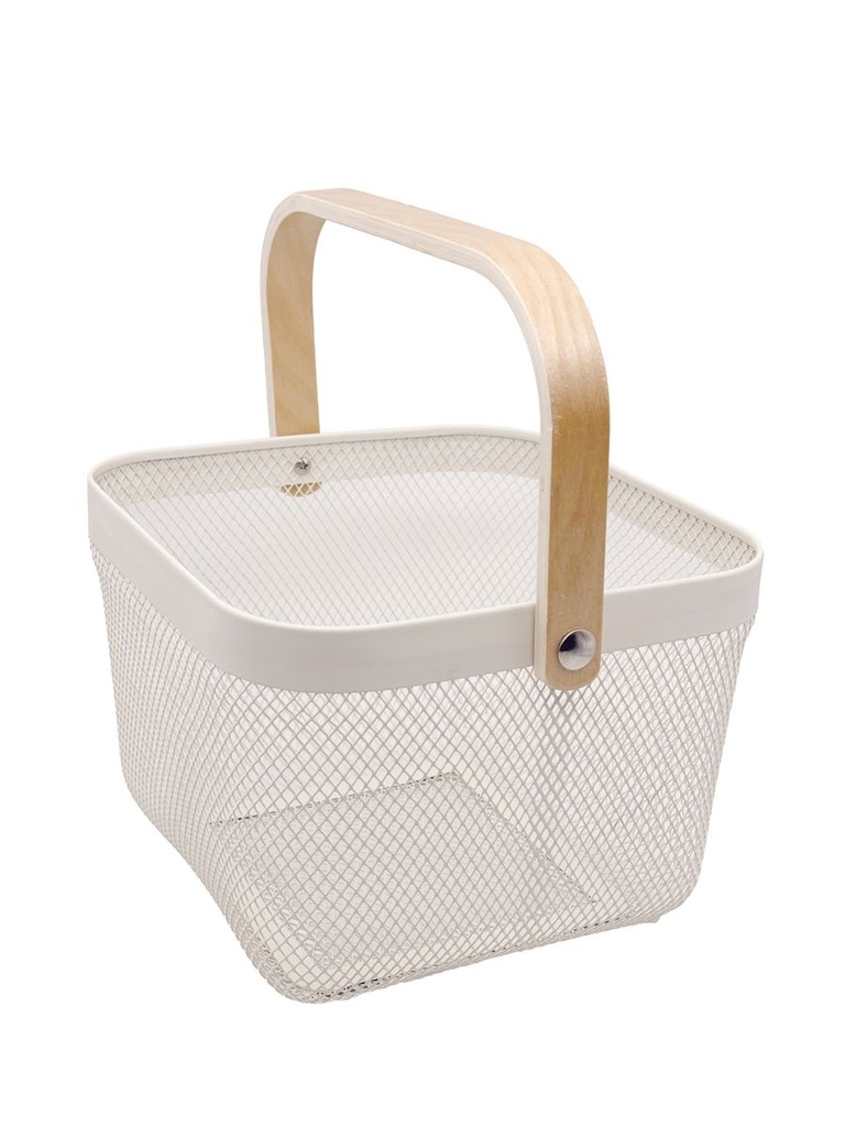 Metal Mesh Basket with Wooden Handle Almond