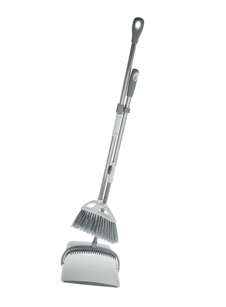 Elite SS Folding Long Handle Dustpan & Brush - Wh/Gy**