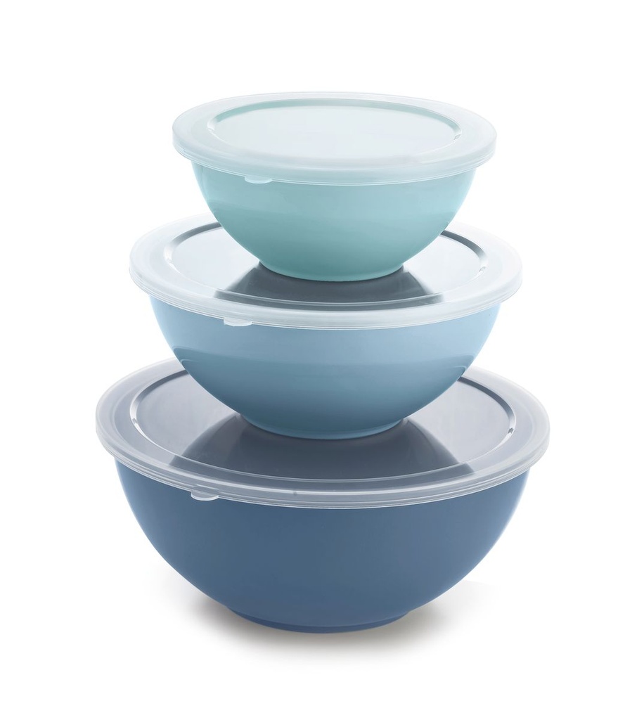 Set 3 Mixing Bowl With Lid - Blue Assorted