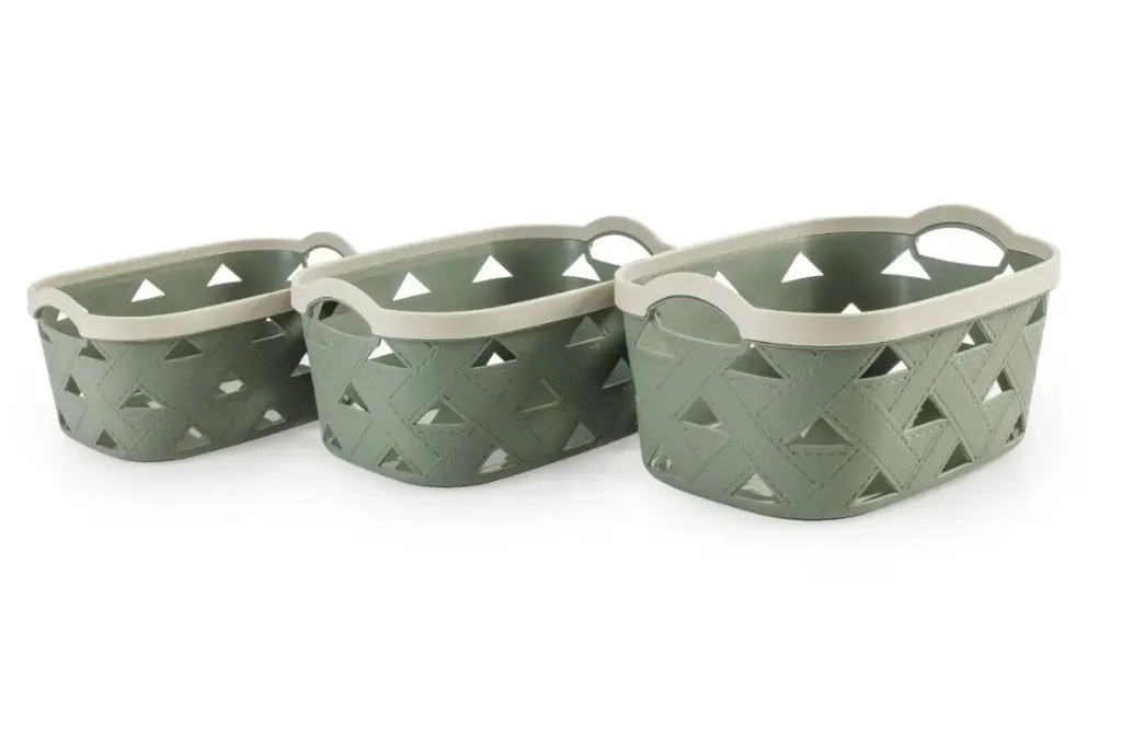 Weave Design Set 3 Plastic Storage Baskets - Green