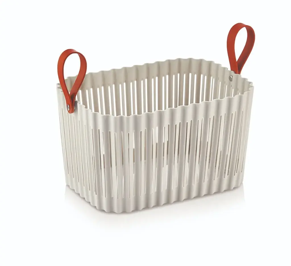 Flute Plastic Oblong Basket 10L - Almond