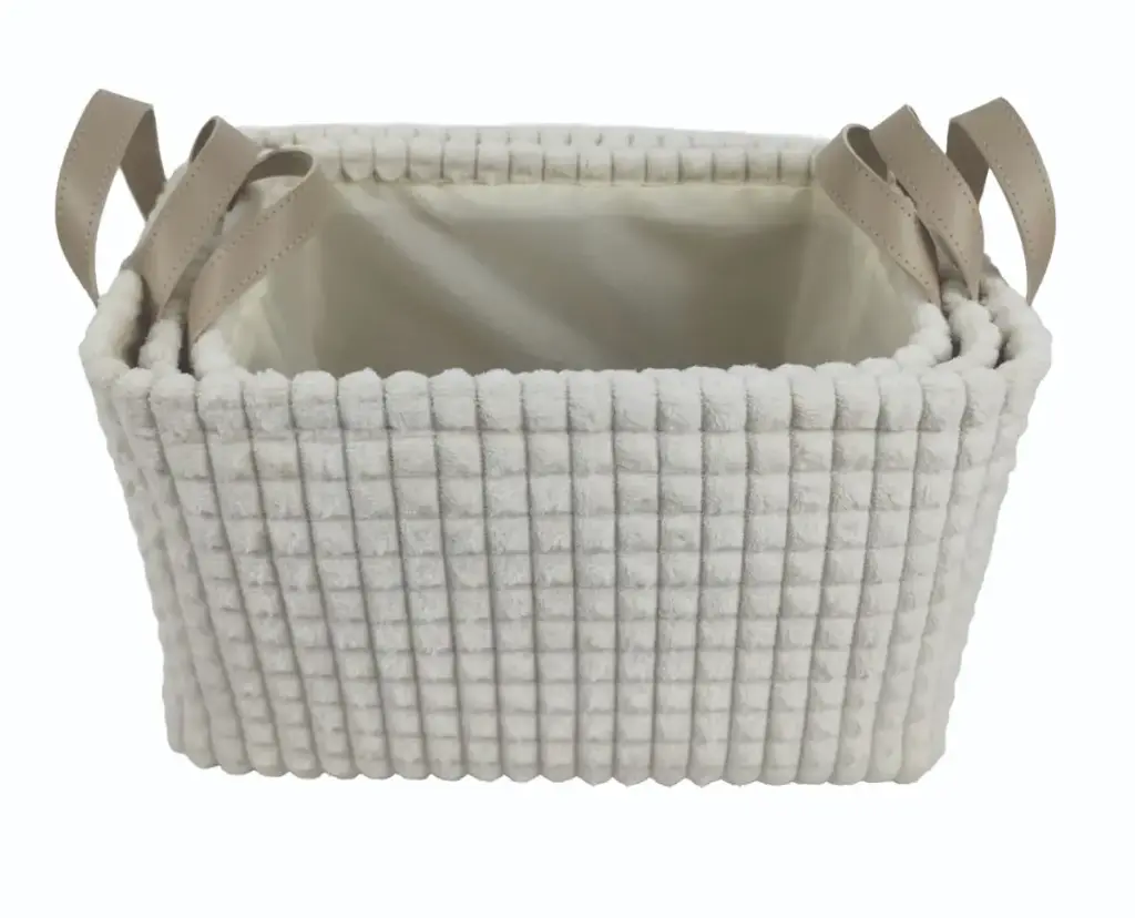 Waffle Velvet Set 3 Storage Baskets - Almond
