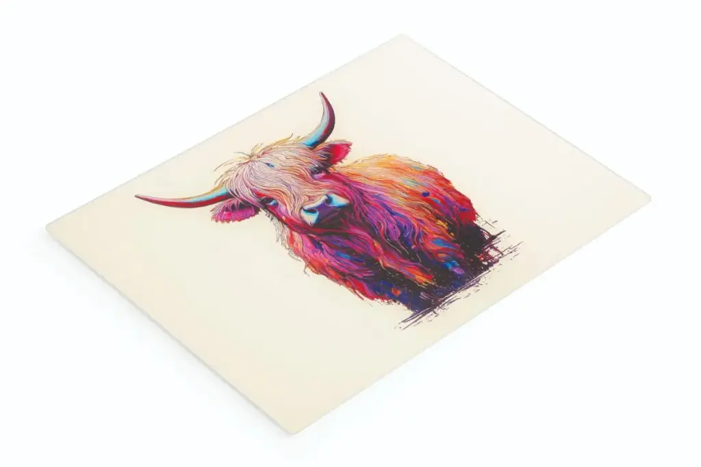 Glass Chopping Board 30x40cm - Highland Cow