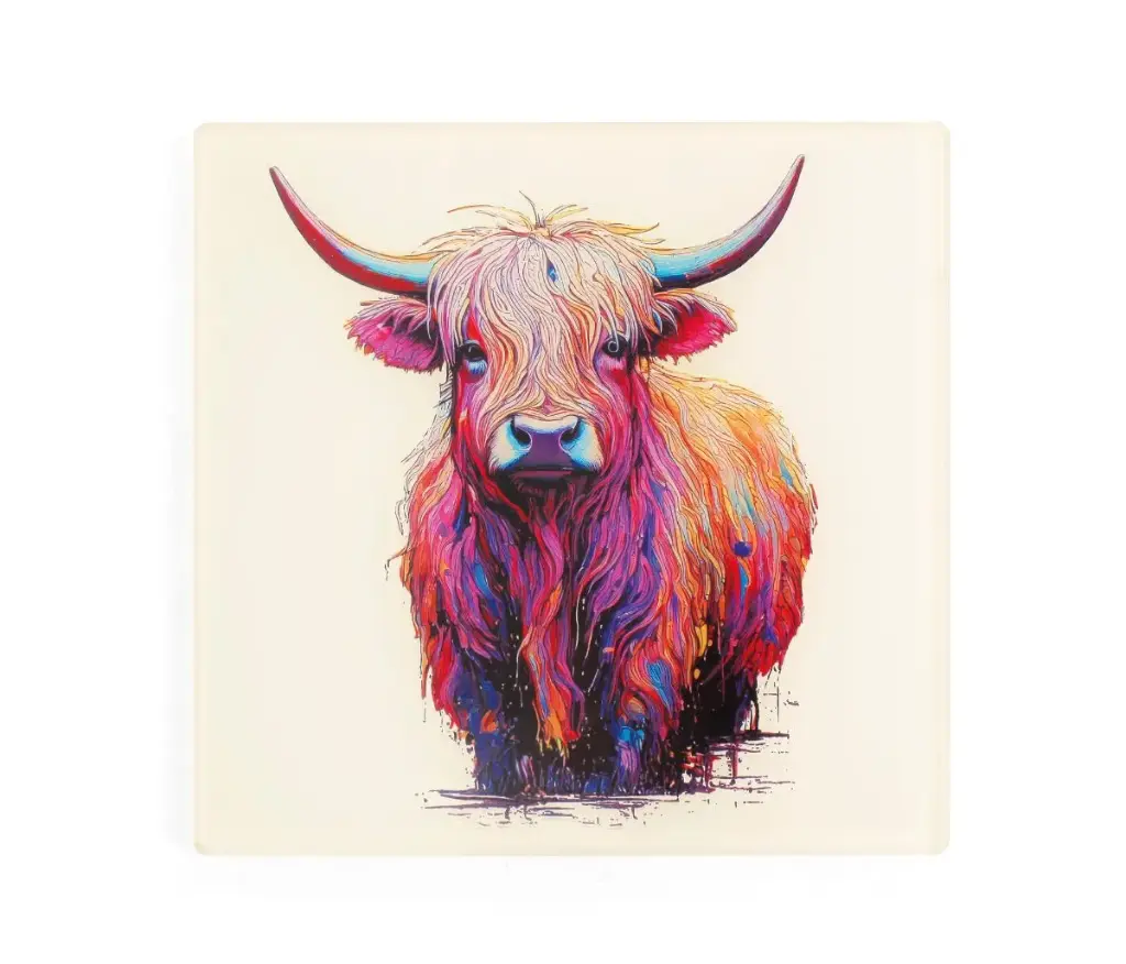 Set 4 Glass Coaster - Highland Cow