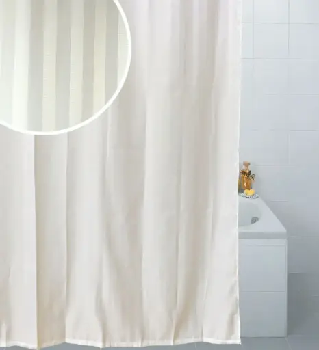 [SC355/WH] Polyester Satin Stripe Shower Curtain - White
