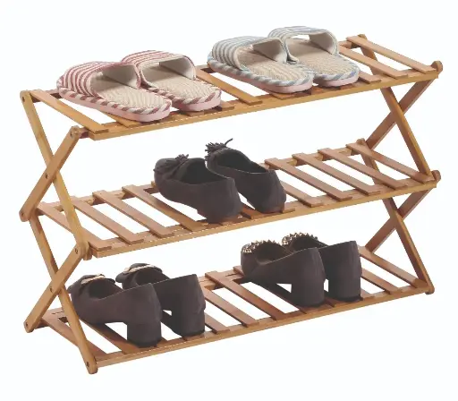 [14863] 3 Tier Bamboo Folding Shoe Rack**