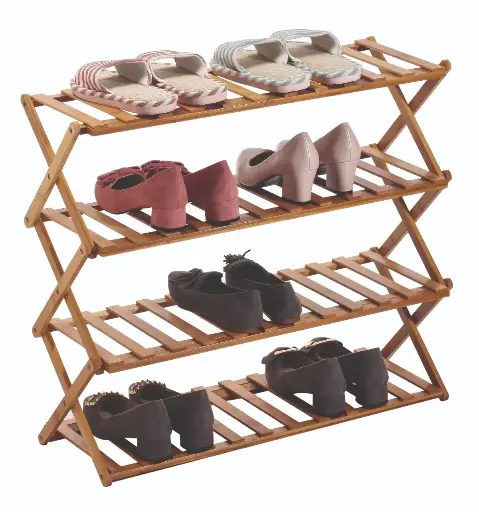 [14864] 4 Tier Bamboo Folding Shoe Rack**