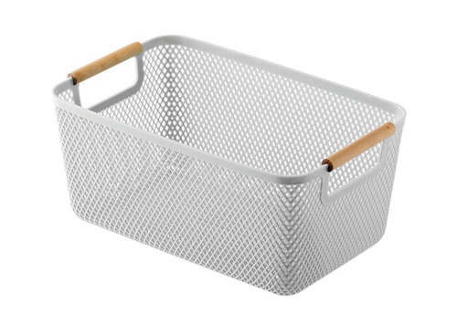 [BA6230GY] Plastic Storage Basket Wooden Handle Small - Grey