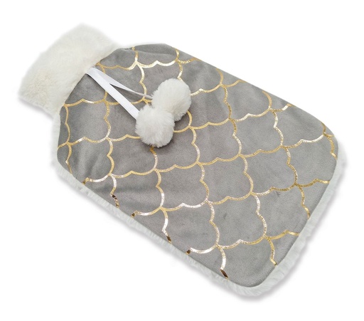 [HW021] 2L Hot Water Bottle Grey/Gold Morrocan Design