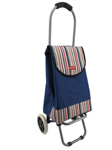 [12100] Speedy: Stripe 2 Wheel Shopping Trolley Navy