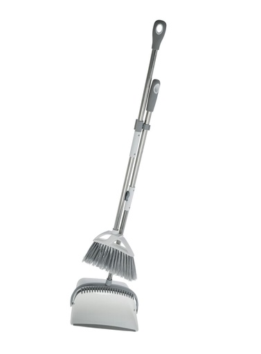 [20038] Elite SS Folding Long Handle Dustpan & Brush - Wh/Gy*