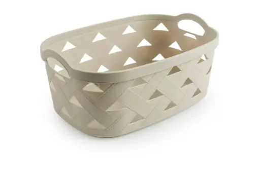 [BA6236AL] Weave Design Plastic Storage Basket 10.6L - Almond