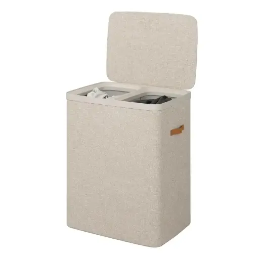 [LB0023BE] Dual Section Laundry Basket - Beige